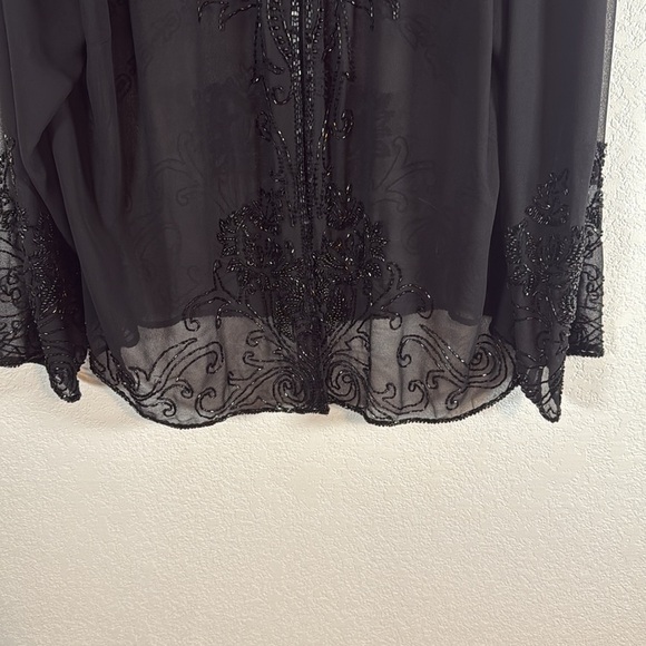 Jkara Black Beaded Sheer Over Shirt Size 1XL - Picture 3 of 10